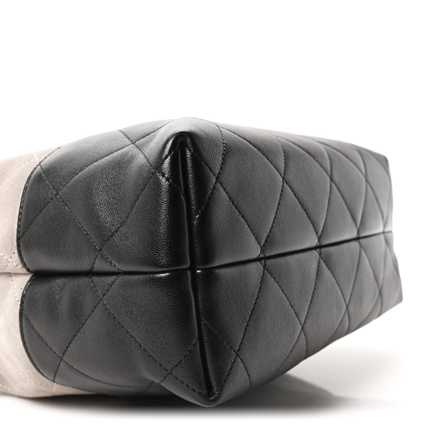 Suede Calfskin Shiny Lambskin Quilted Coco Base Shopping Bag Grey Black