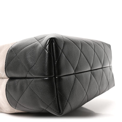 Chanel Suede Calfskin Shiny Lambskin Quilted Coco Base Shopping Bag Grey Black 9 of 11