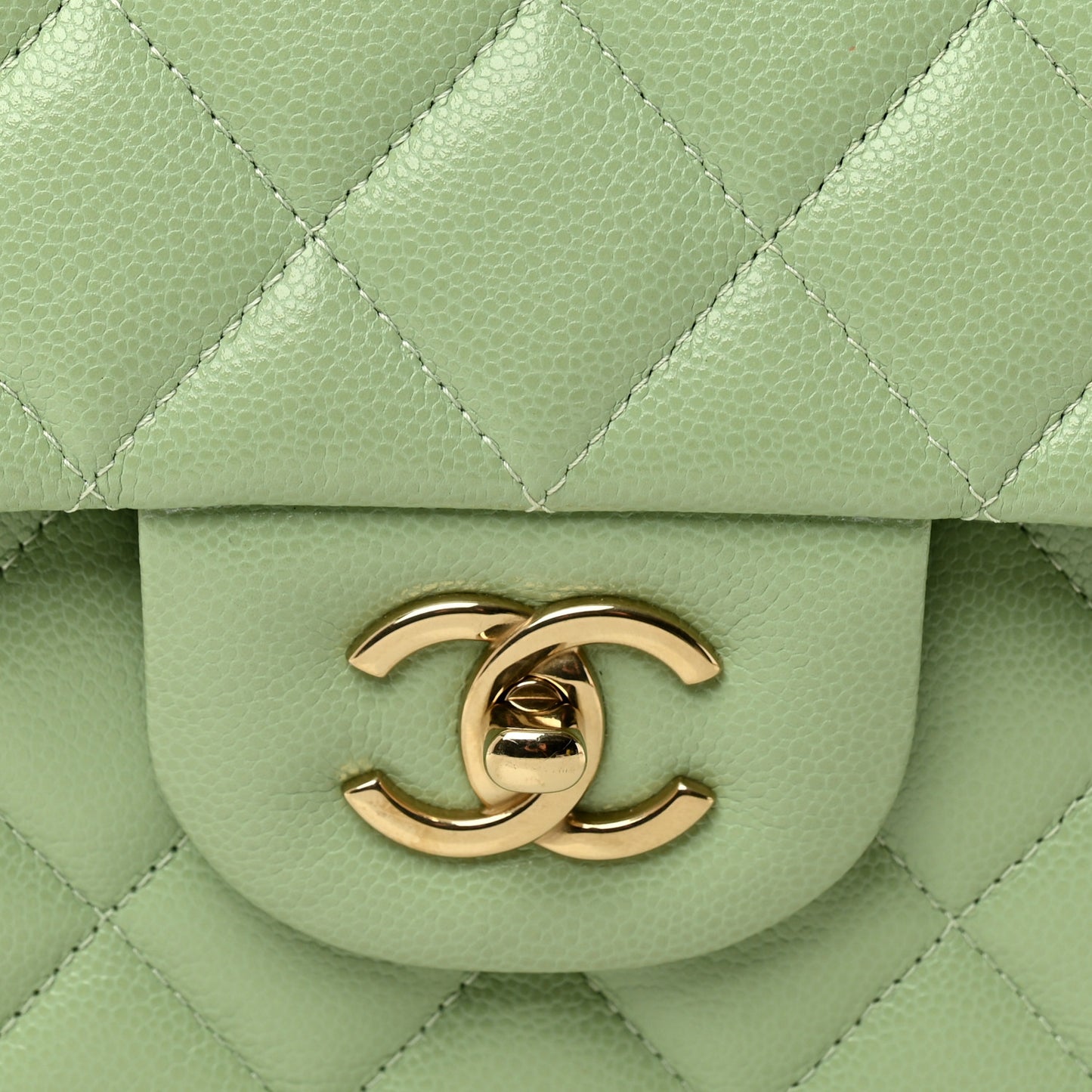 Caviar Quilted Jumbo Double Flap Light Green