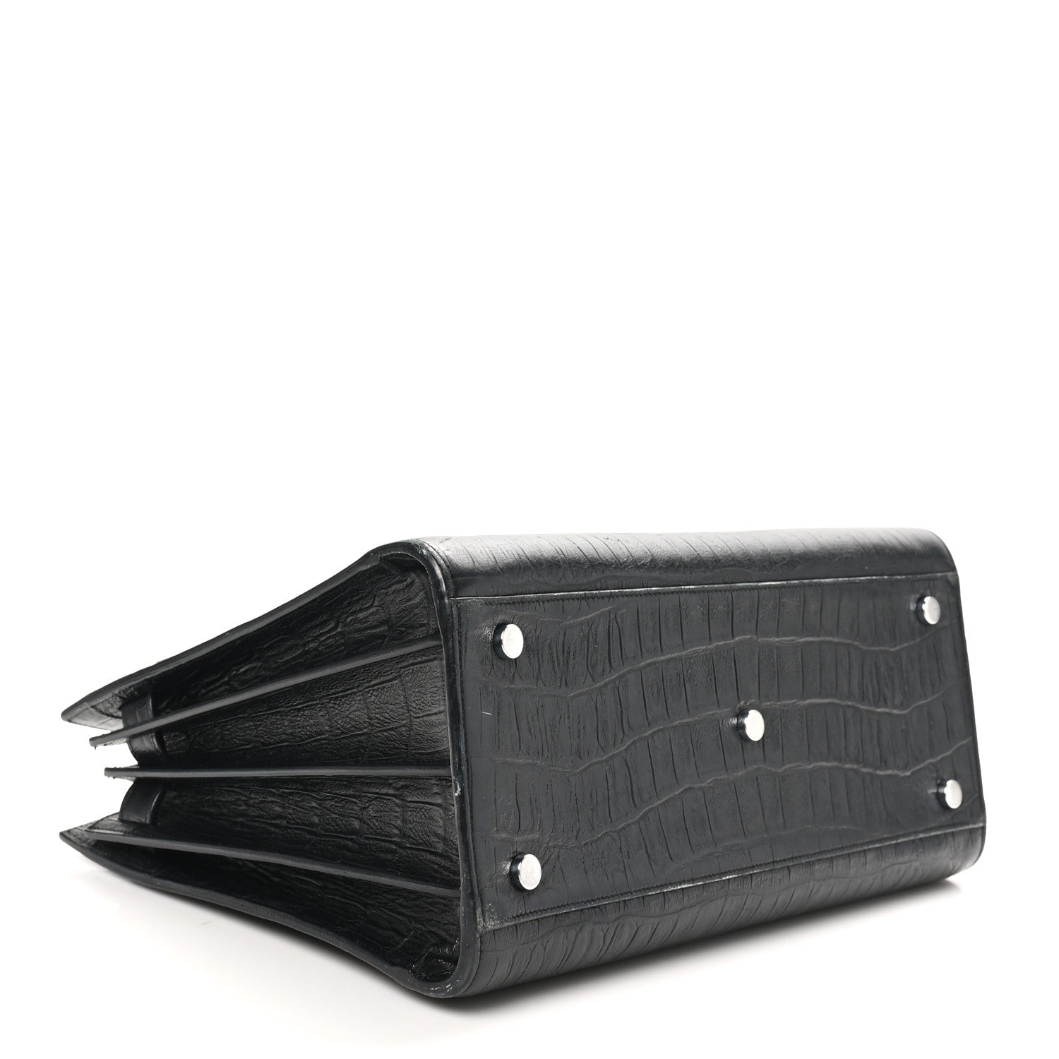 Saint Laurent Calfskin Crocodile Embossed Small Sac de Jour Black 4 of 10