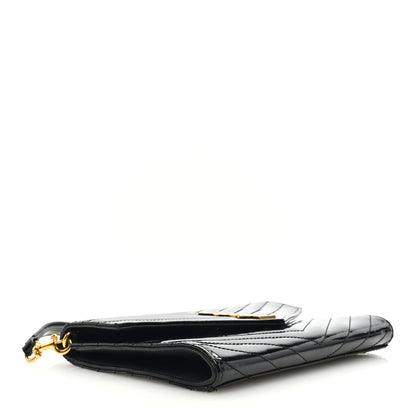 Saint Laurent Patent Matelasse Chevron Monogram Envelope Clutch Black 4 of 6