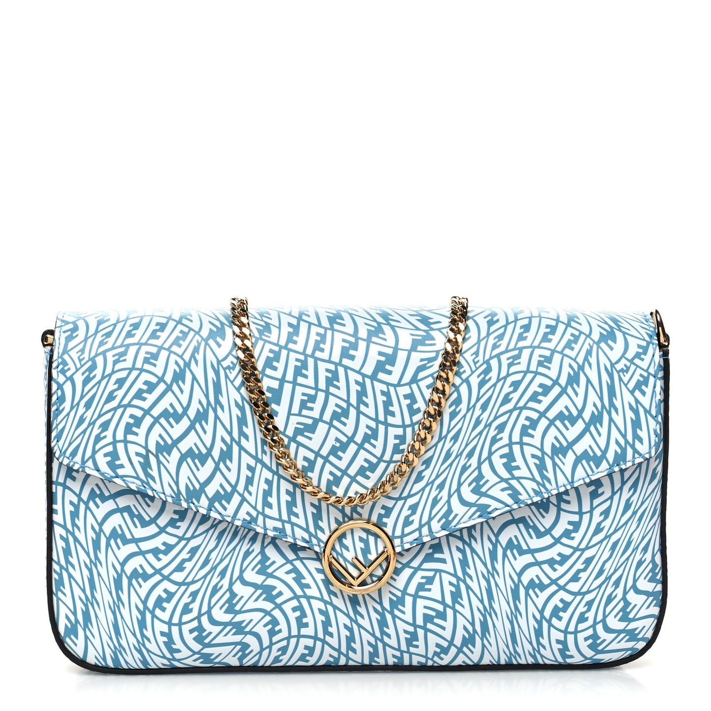 X SARAH COLEMAN Vitello Liberty Ceylon F is Fendi Micro FF Vertigo Embossed Envelope Wallet on Chain with Pouches Cyber Blue White