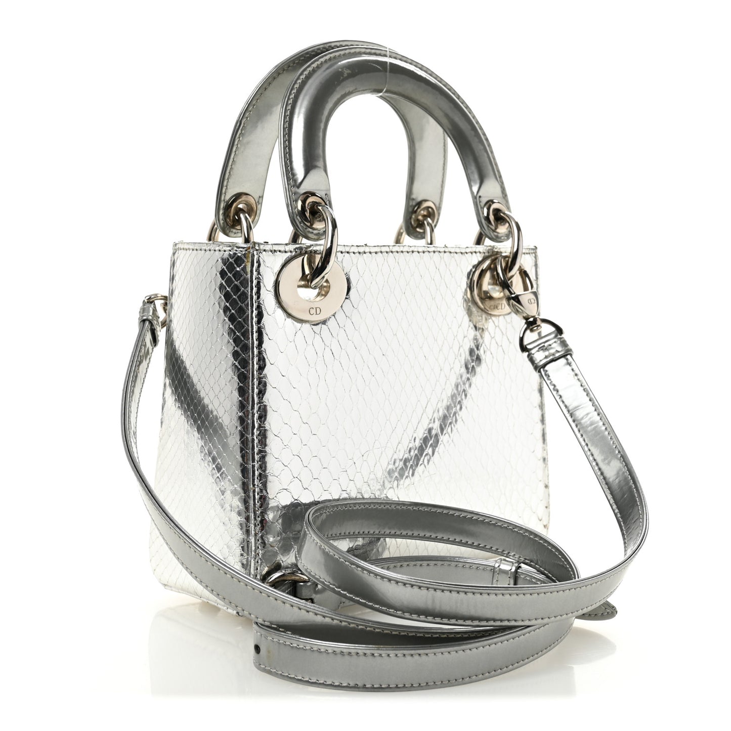 Metallic Snakeskin Mini Lady Dior Silver