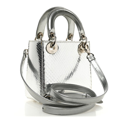 Christian Dior Metallic Snakeskin Mini Lady Dior Silver 3 of 11