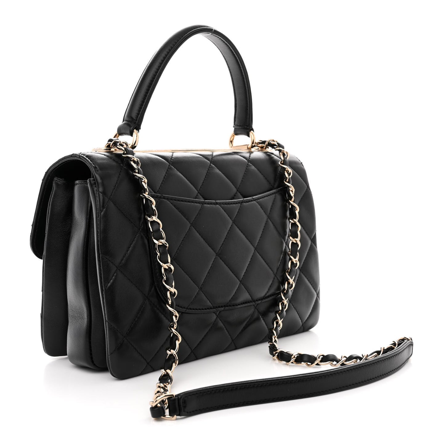 Lambskin Quilted Small Trendy CC Dual Handle Flap Bag Black