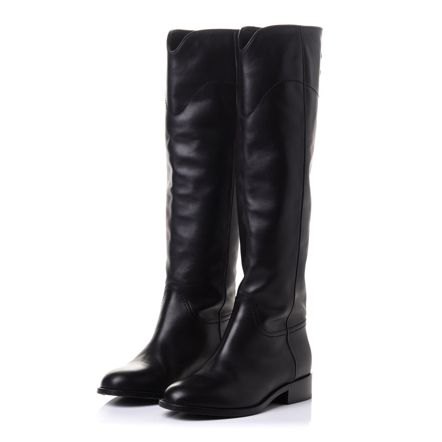 Calfskin Ascot Riding Boots 36.5 Black