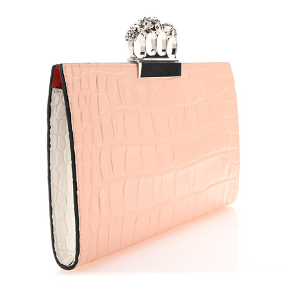 Alexander McQueen Calfskin Crocodile Embossed Knuckle Flat Clutch Colurie Colurie Ivory 3 of 7