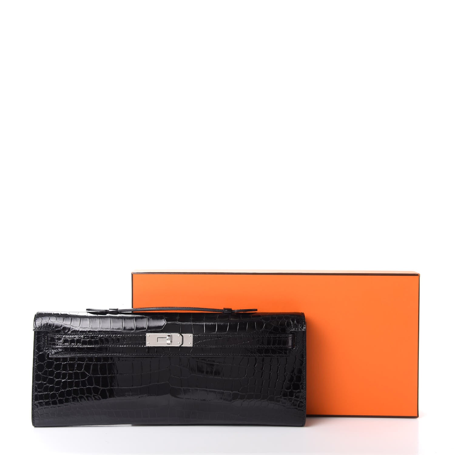 Hermes Shiny Porosus Crocodile Kelly Cut Pochette Black 7 of 7