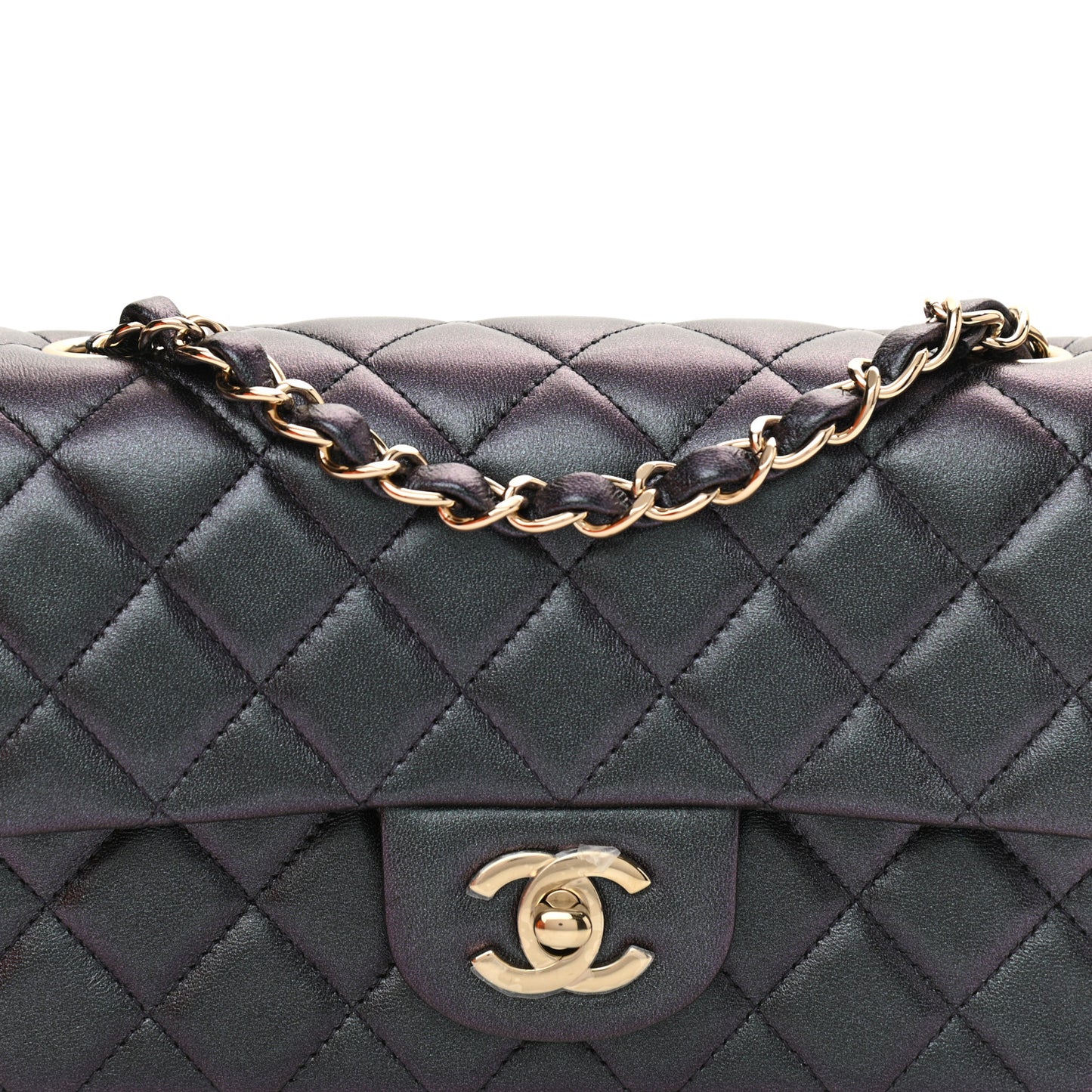 Iridescent Lambskin Quilted Mini Rectangular Flap Black