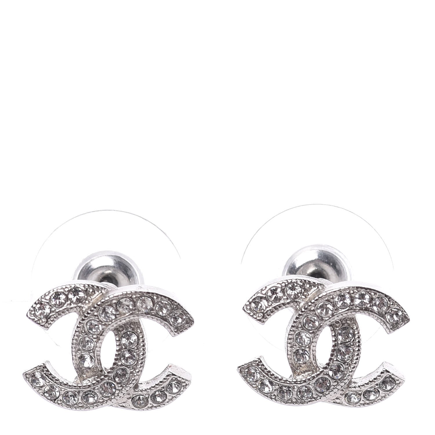 Chanel Crystal Mini Timeless CC Earrings Silver 1 of 5