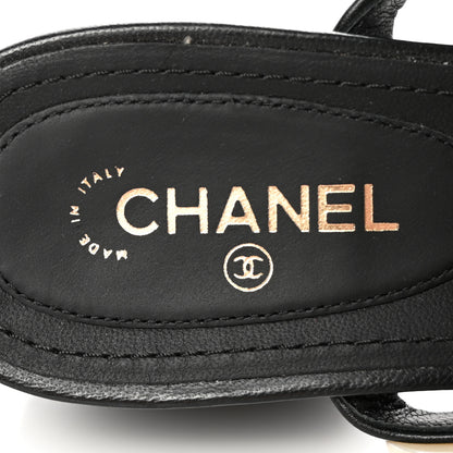 Chanel Lambskin Pearl Toe Ring Slingback Sandals 37 Black 5 of 13