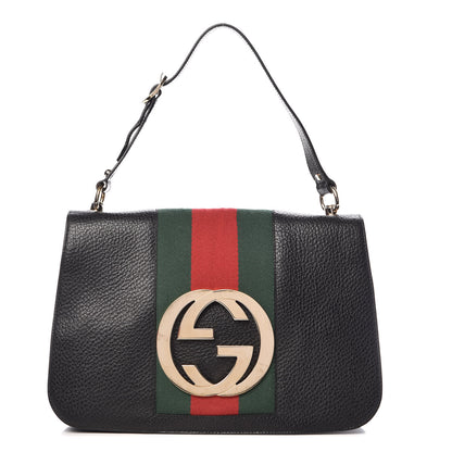 Gucci Pebbled Calfskin Web Blondie Hobo Black 1 of 13