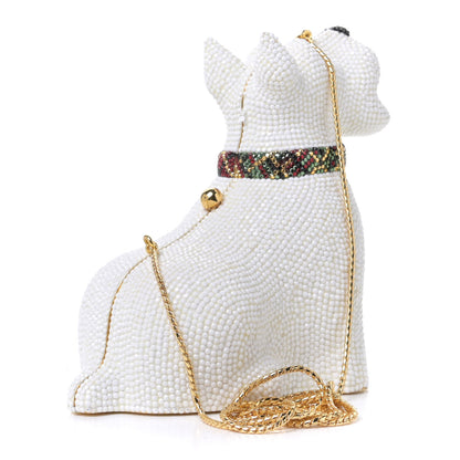 Judith Leiber Crystal Terrier Minaudiere Clutch White Gold 2 of 11