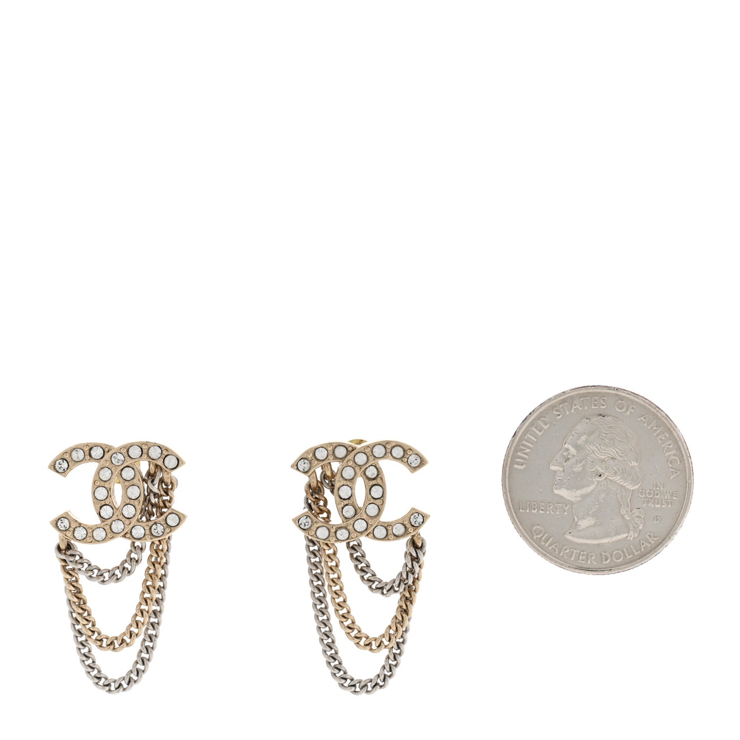 Crystal Chain CC Earrings Gold
