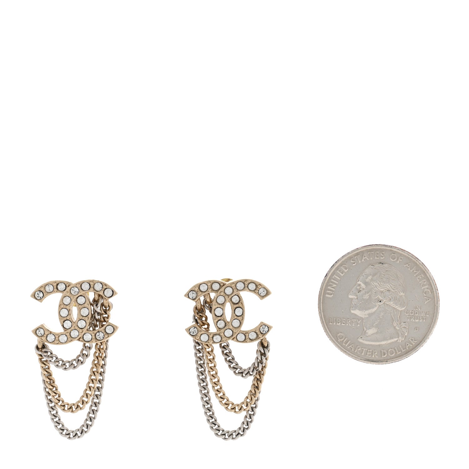 Chanel Crystal Chain CC Earrings Gold 2 of 4