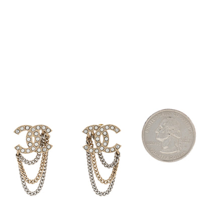 Chanel Crystal Chain CC Earrings Gold 2 of 4