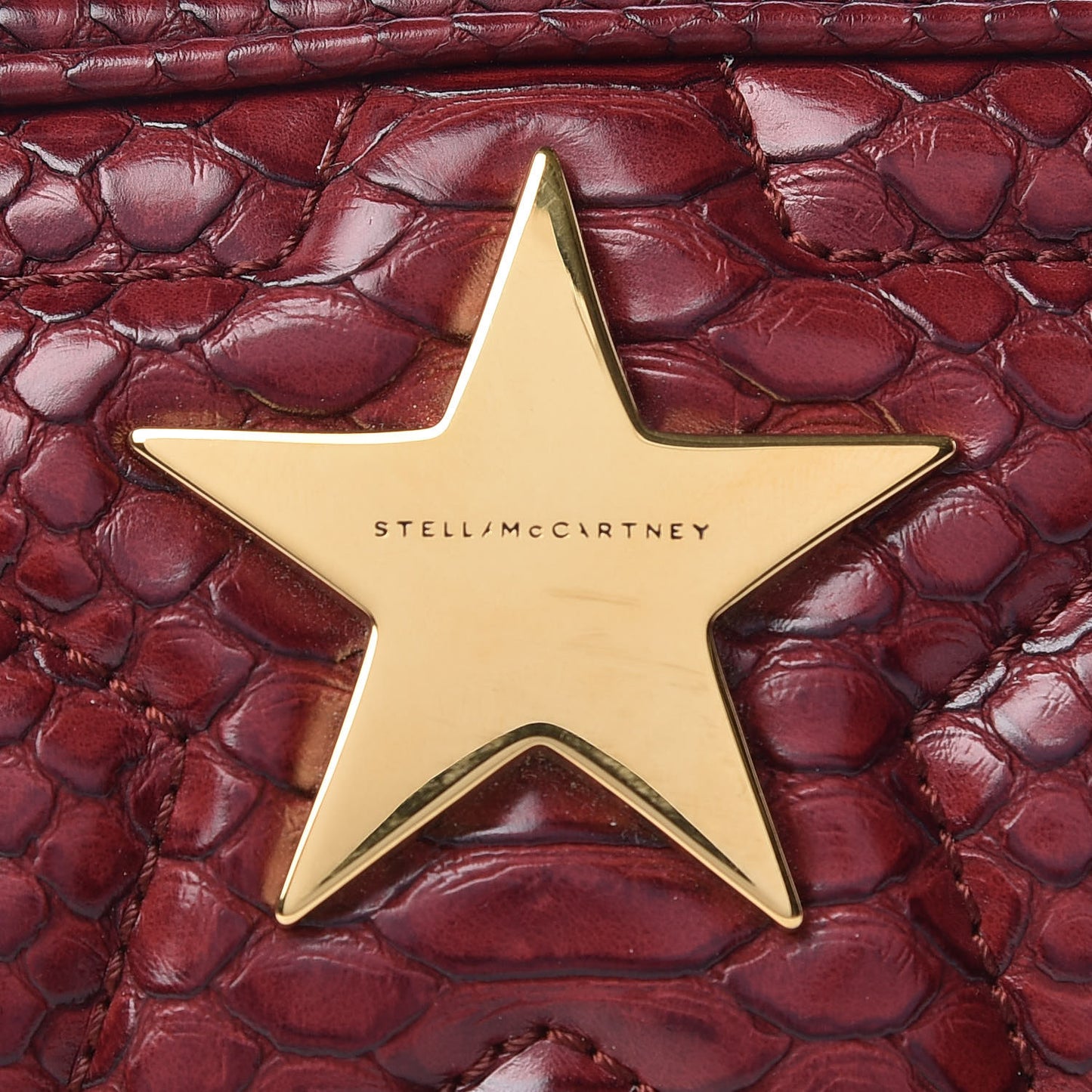 Snakeskin Effect Small Star Patch Shoulder Bag Burgundy