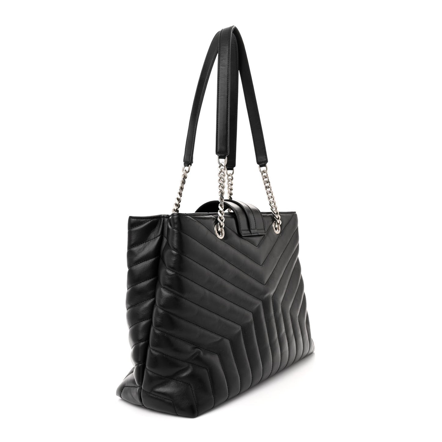 Calfskin Y Quilted Monogram Large Loulou Shopper Black