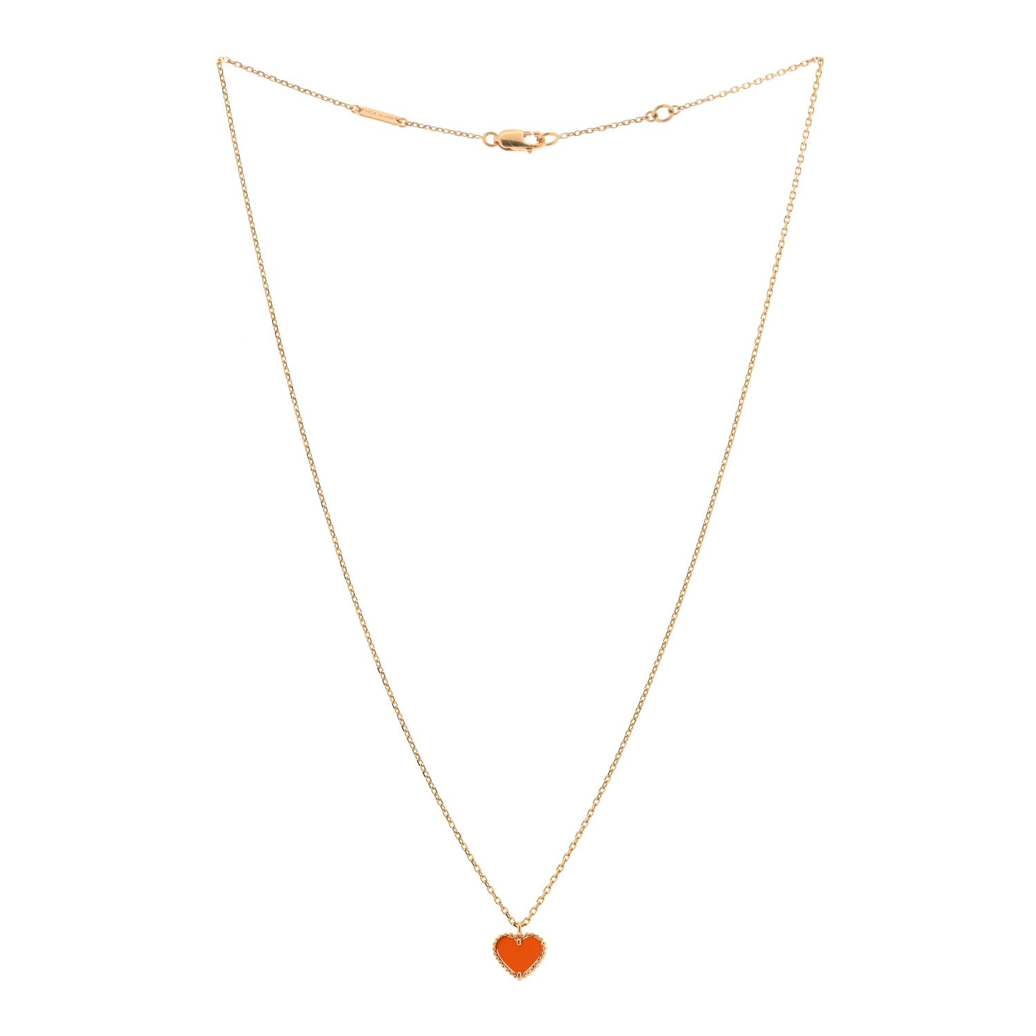 Van Cleef & Arpels 18K Rose Gold Carnelian Sweet Alhambra Heart Pendant Necklace 2 of 3