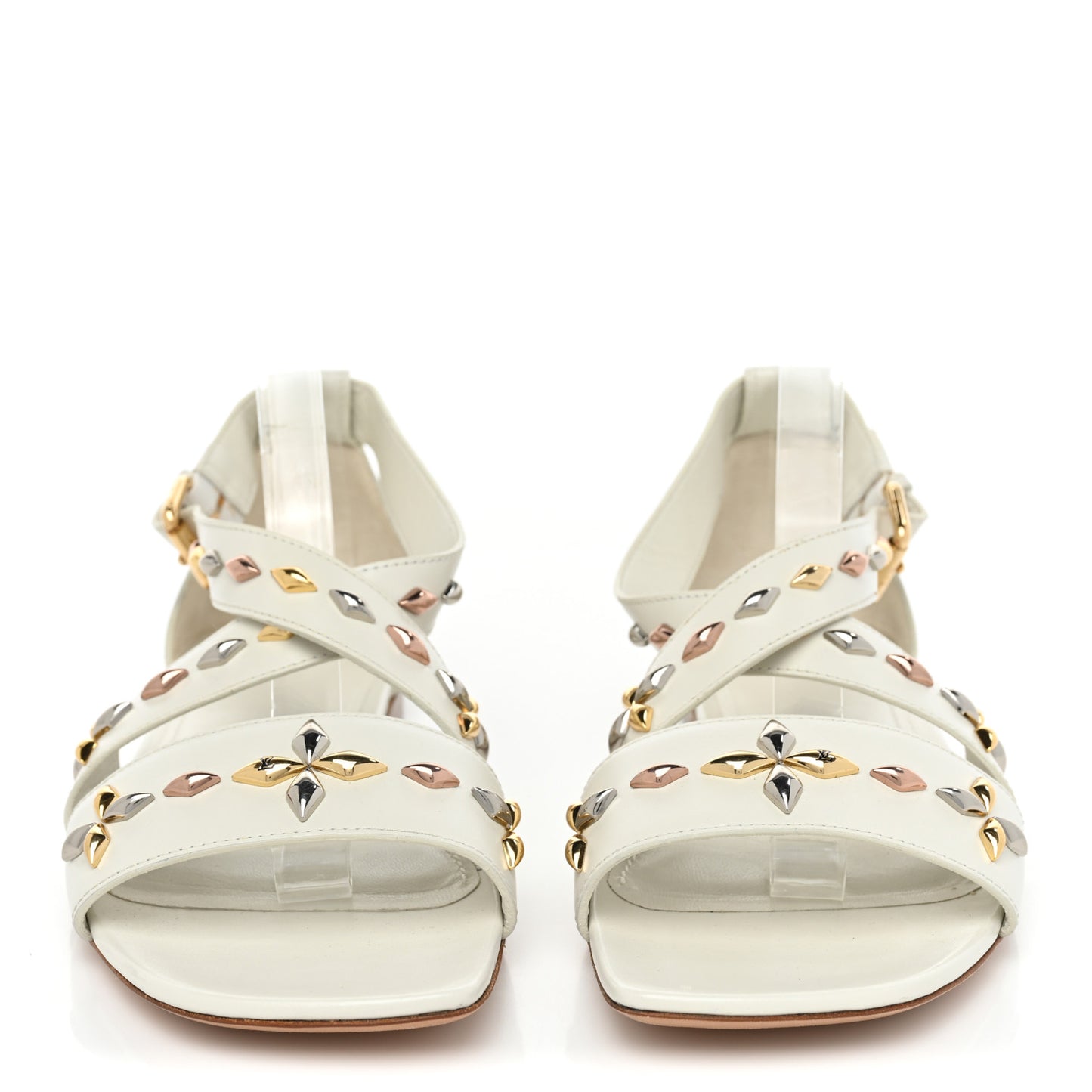 Calfskin Stud Flat Sandals 40 White