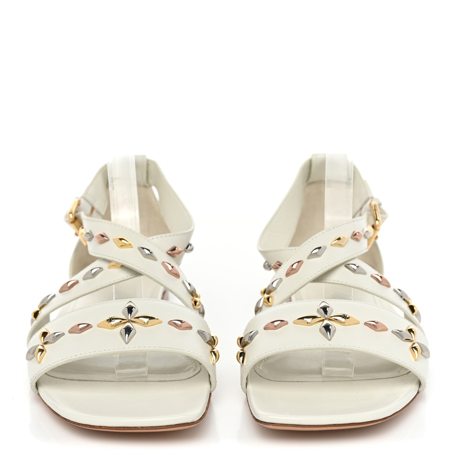 Louis Vuitton Calfskin Stud Flat Sandals 40 White 2 of 9