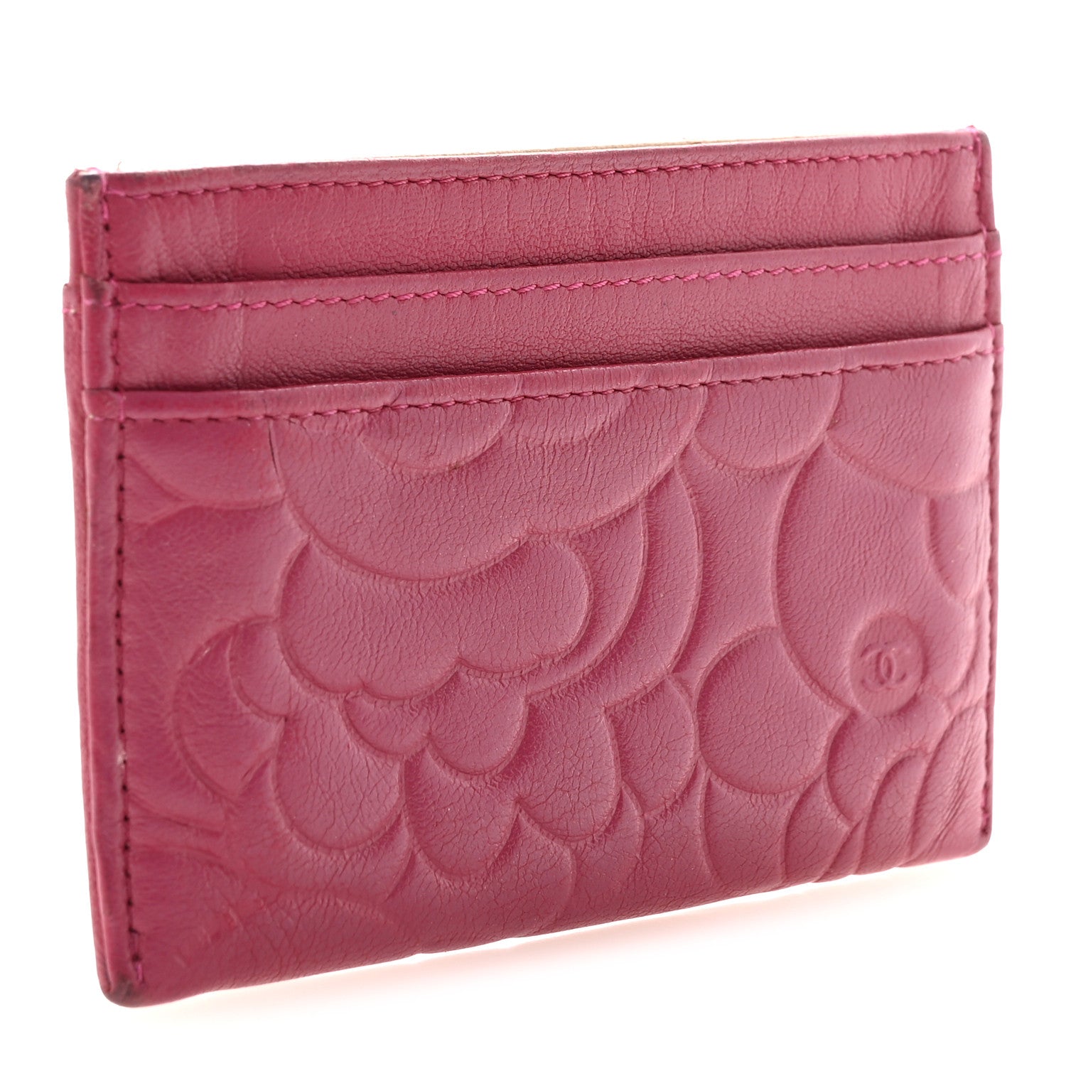 Chanel Lambskin Camellia Embossed Card Holder Fuchsia 3 of 8