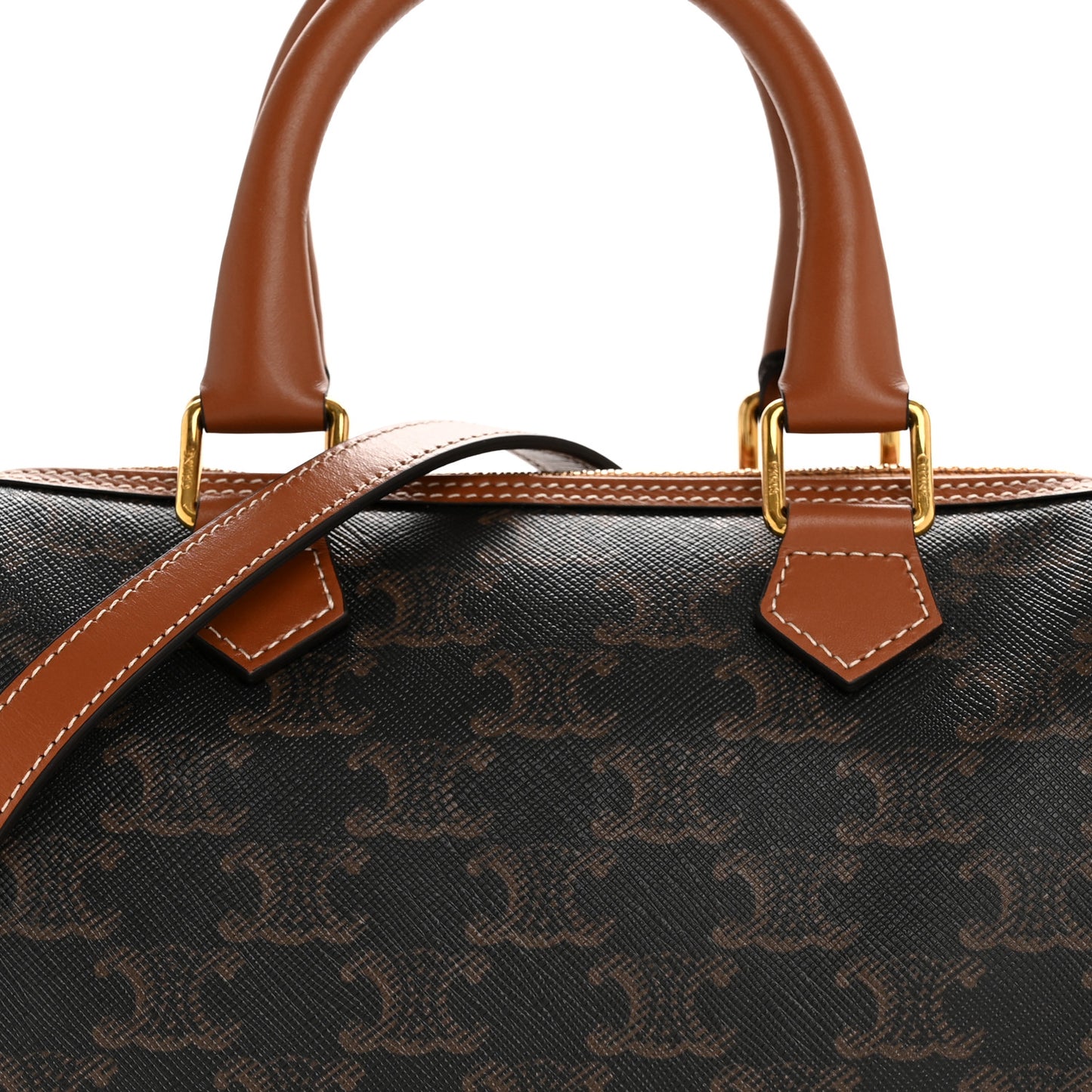 Triomphe Canvas Calfskin Small Boston Bag Tan