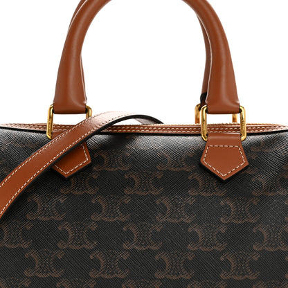 Celine Triomphe Canvas Calfskin Small Boston Bag Tan 9 of 13