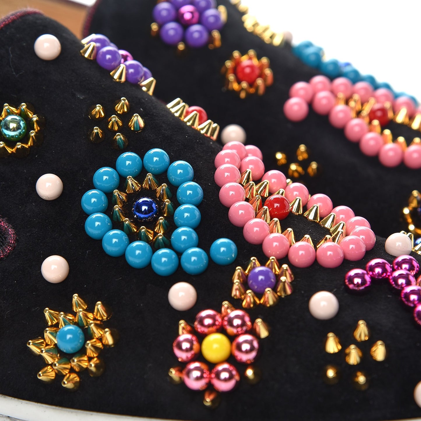 Velvet Beaded Candy Boat Flats 35 Black
