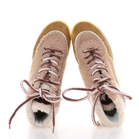 Shearling Suede CC High Top Sneakers 40 White Pink