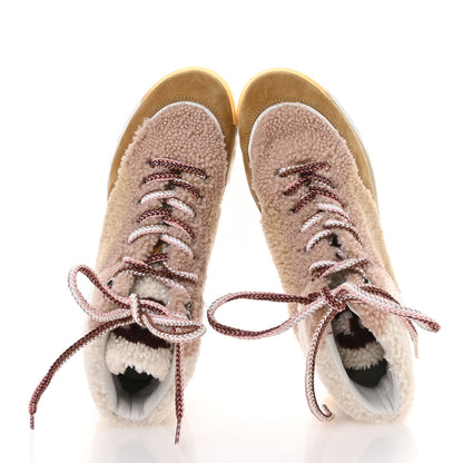 Chanel Shearling Suede CC High Top Sneakers 40 White Pink 2 of 8