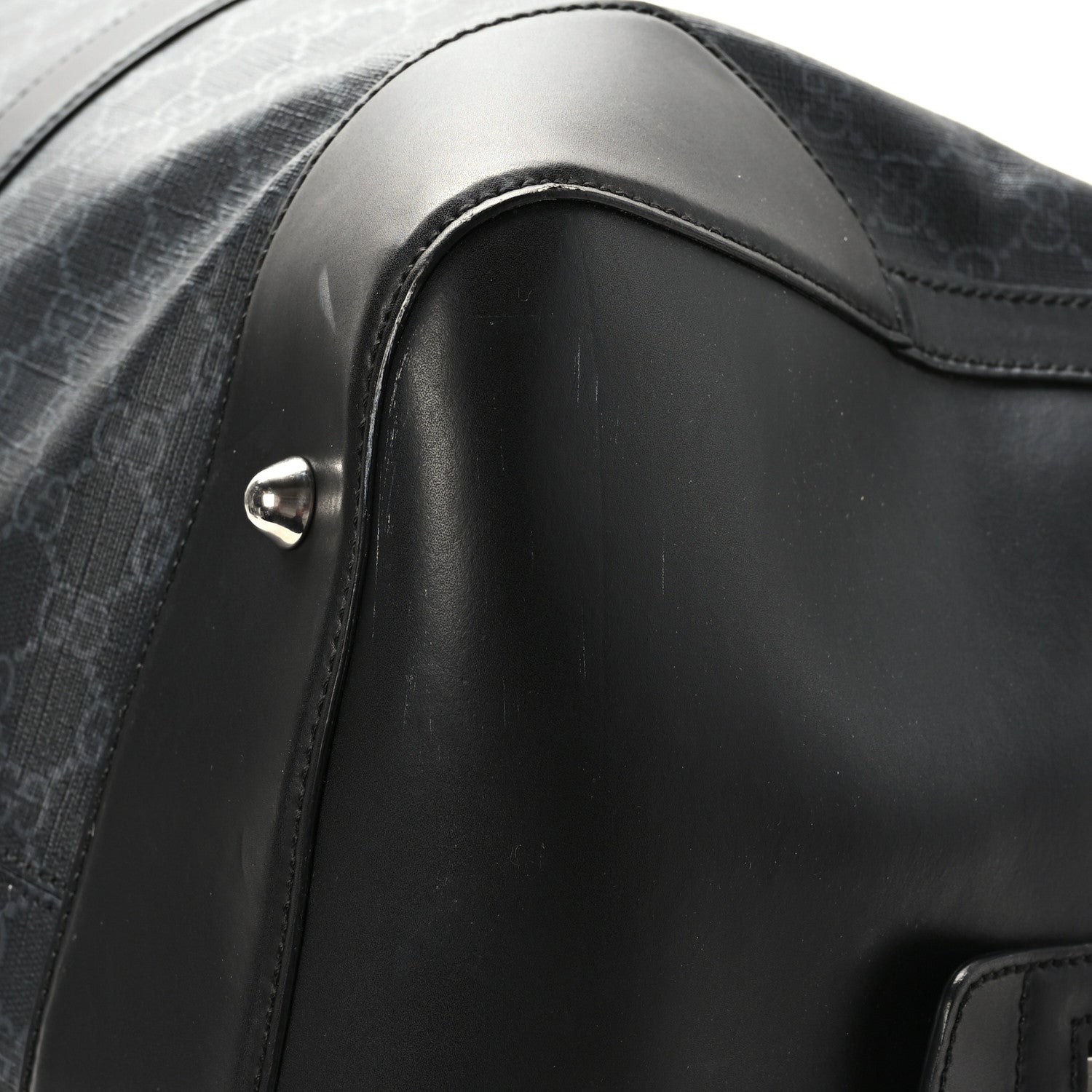 Gucci Soft GG Supreme Monogram Appia Calfskin Web Large Carry On Duffle Bag Black Grey 12 of 12