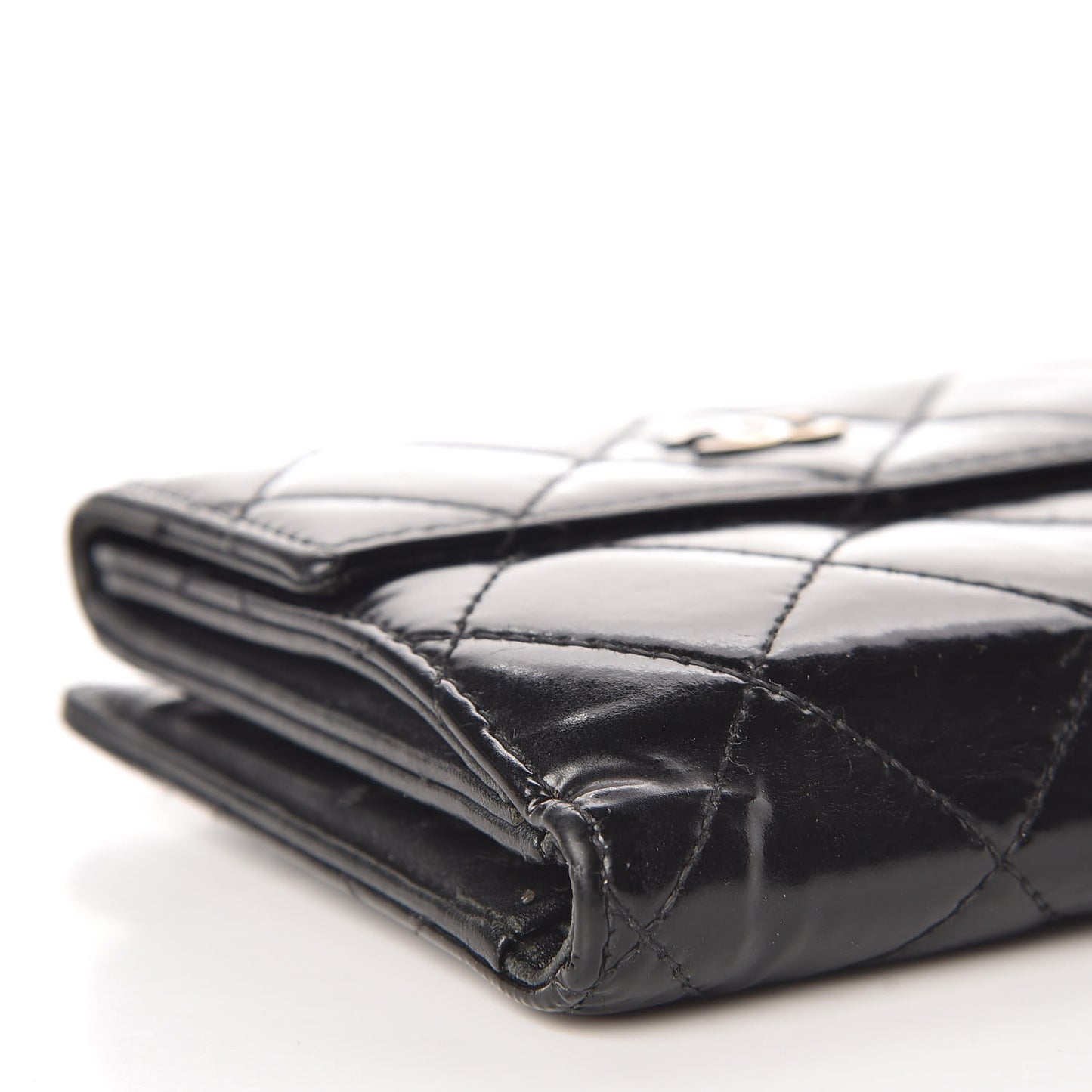 Patent Quilted Compact French Flap Wallet Black