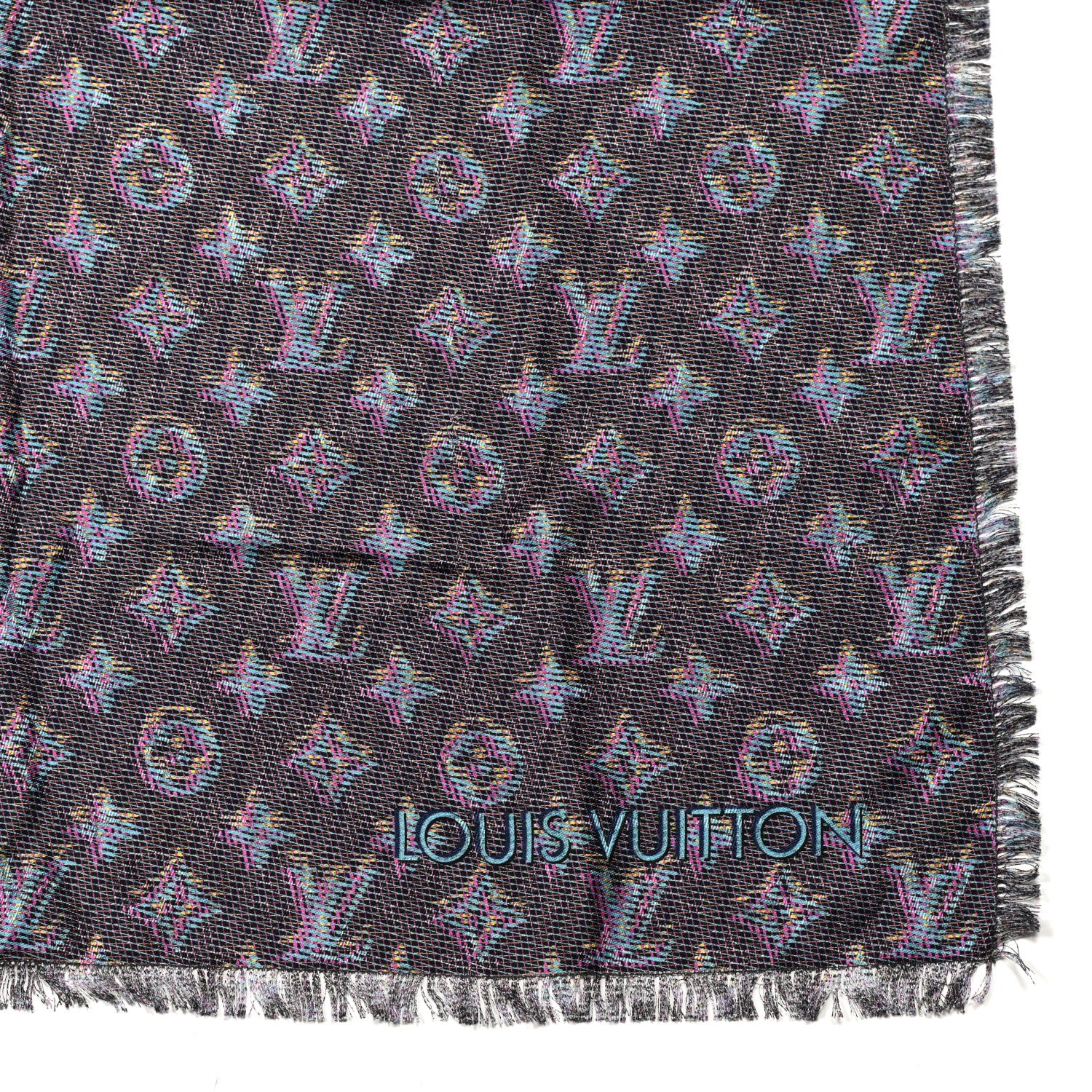 Louis Vuitton Wool Silk Monogram LV Pop Shawl Blue 2 of 3