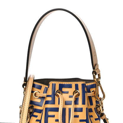 Fendi Vitello Liberty F is Fendi Bi-Color FF 1974 Embossed Mini Mon Tresor Bucket Bag Savana Blue Elettrico 9 of 18