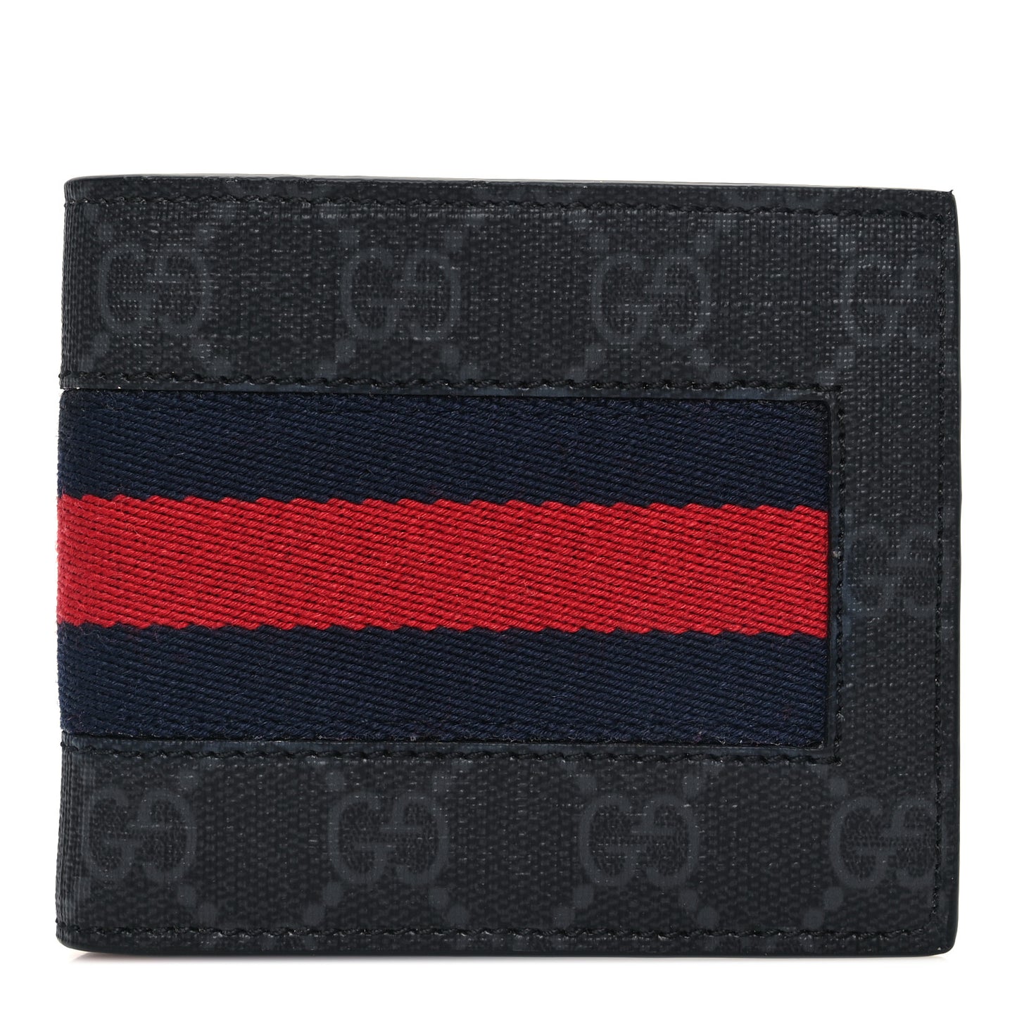GG Supreme Monogram Selleria Calfskin Web New Web Bi-Fold Wallet Black