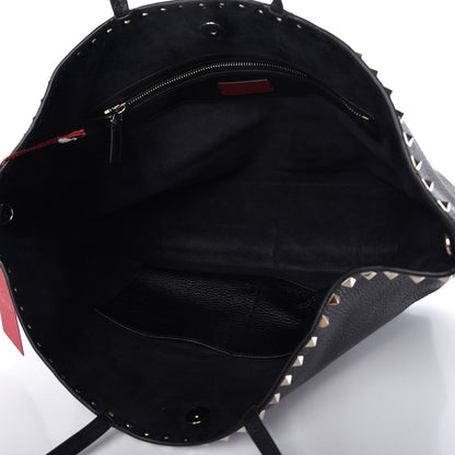 Valentino Garavani Grained Calfskin Rockstud Shoulder Tote Black 5 of 10