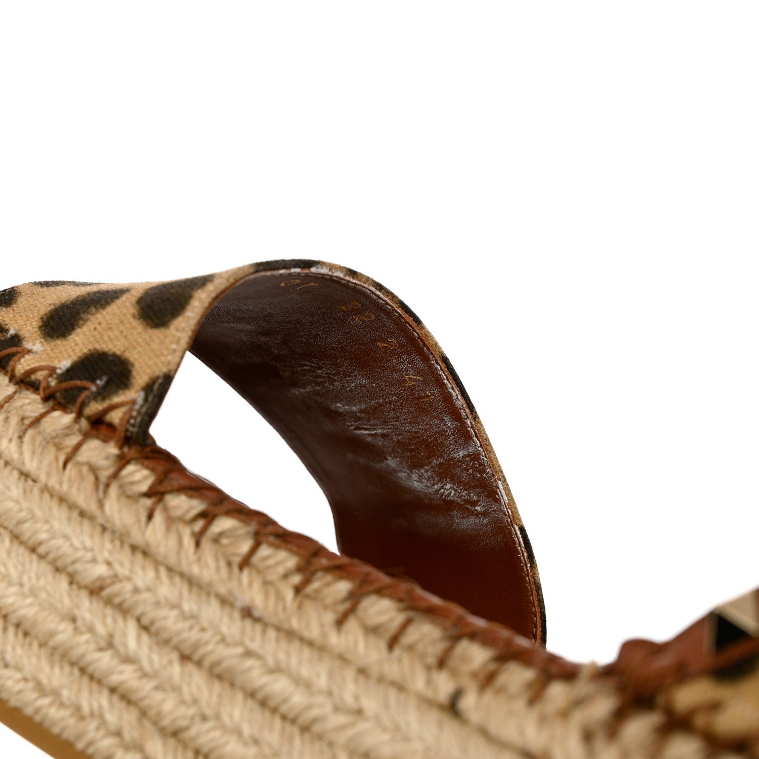 Valentino Garavani Canvas Leopard Print Rockstud Ankle Wrap Espadrille Flatform Sandals 41 Brown 12 of 15