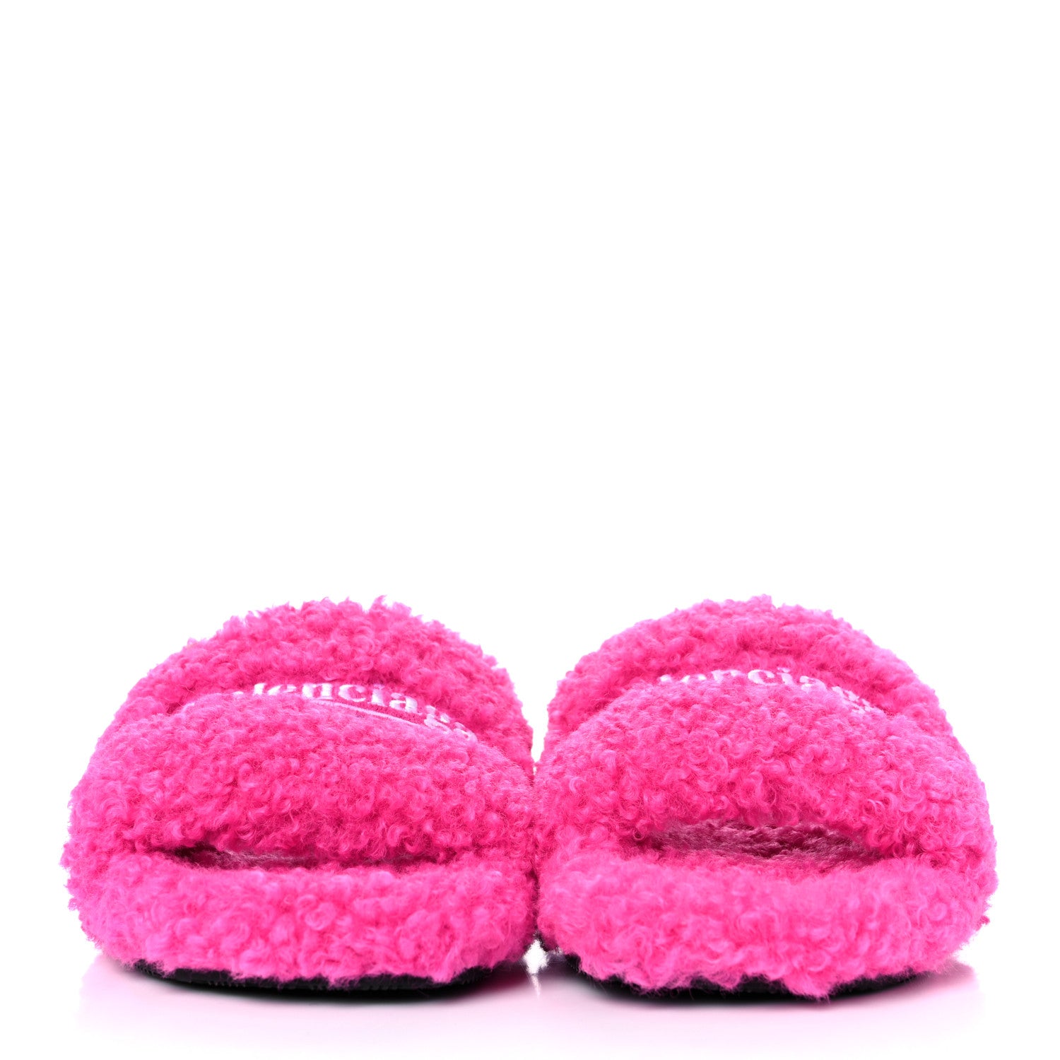 Balenciaga Faux Shearling Political Campaign Logo Slide Sandals 36 Pink White Blue 2 of 8