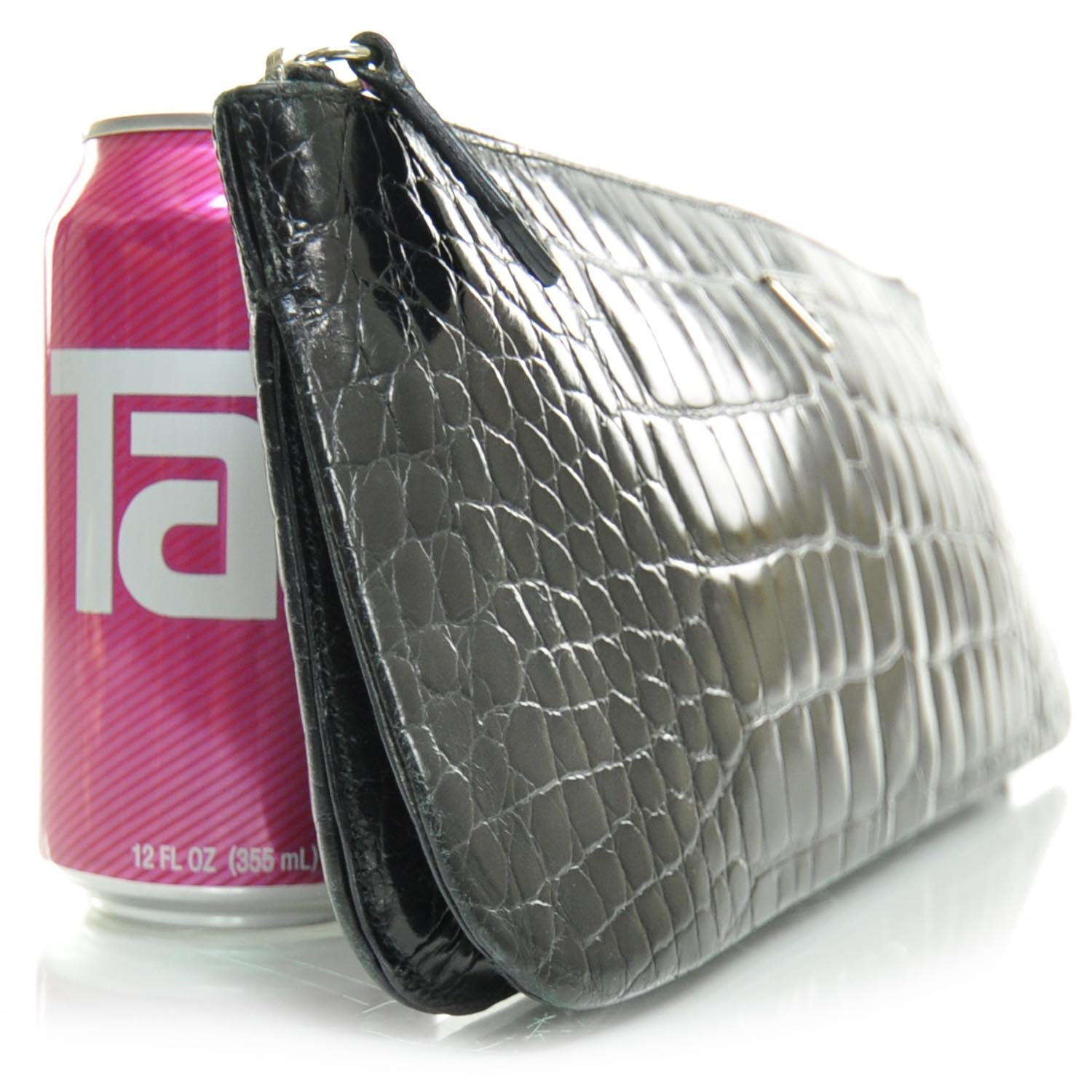 Prada Crocodile Embossed Long Clutch Black 3 of 9