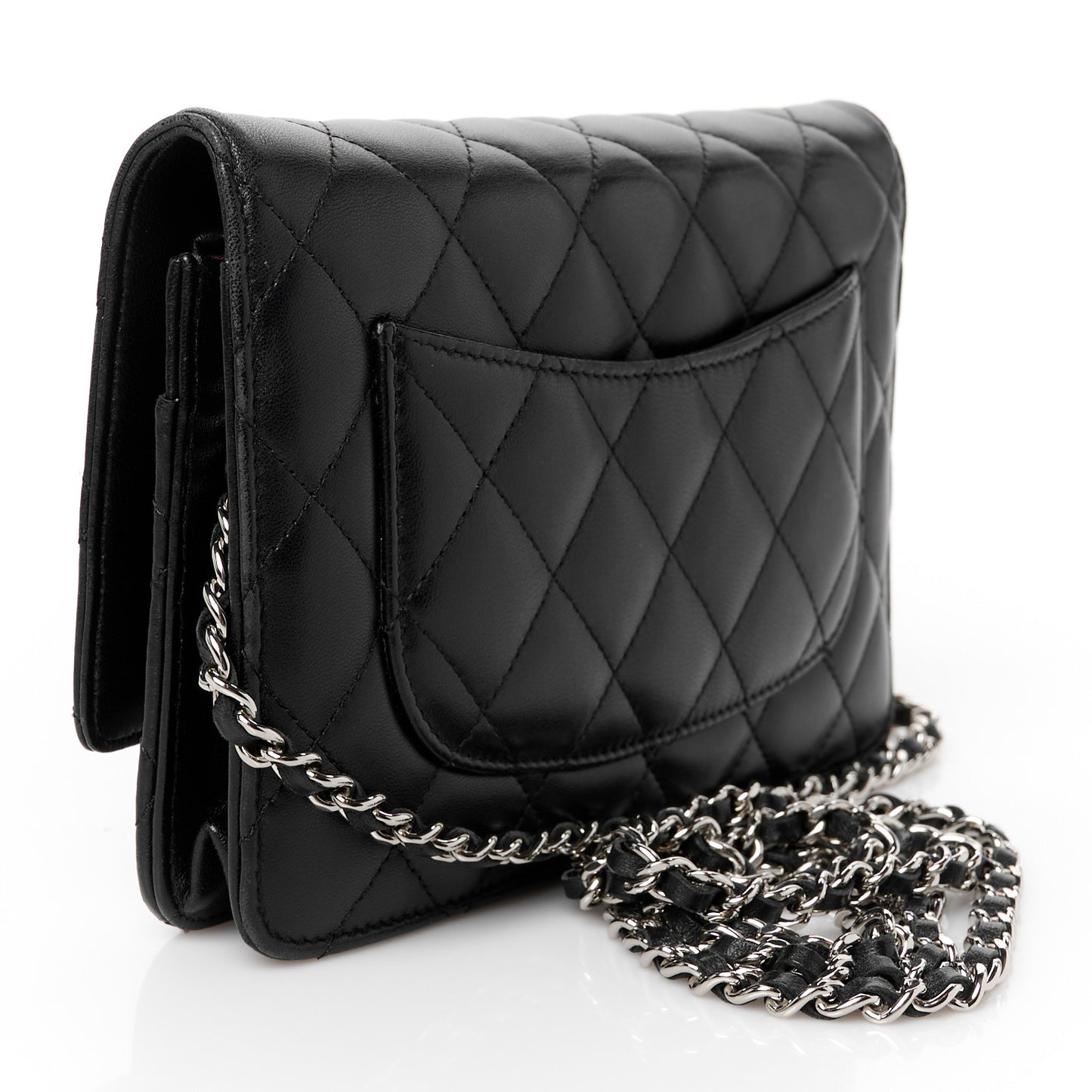 Lambskin Quilted Wallet On Chain WOC Black