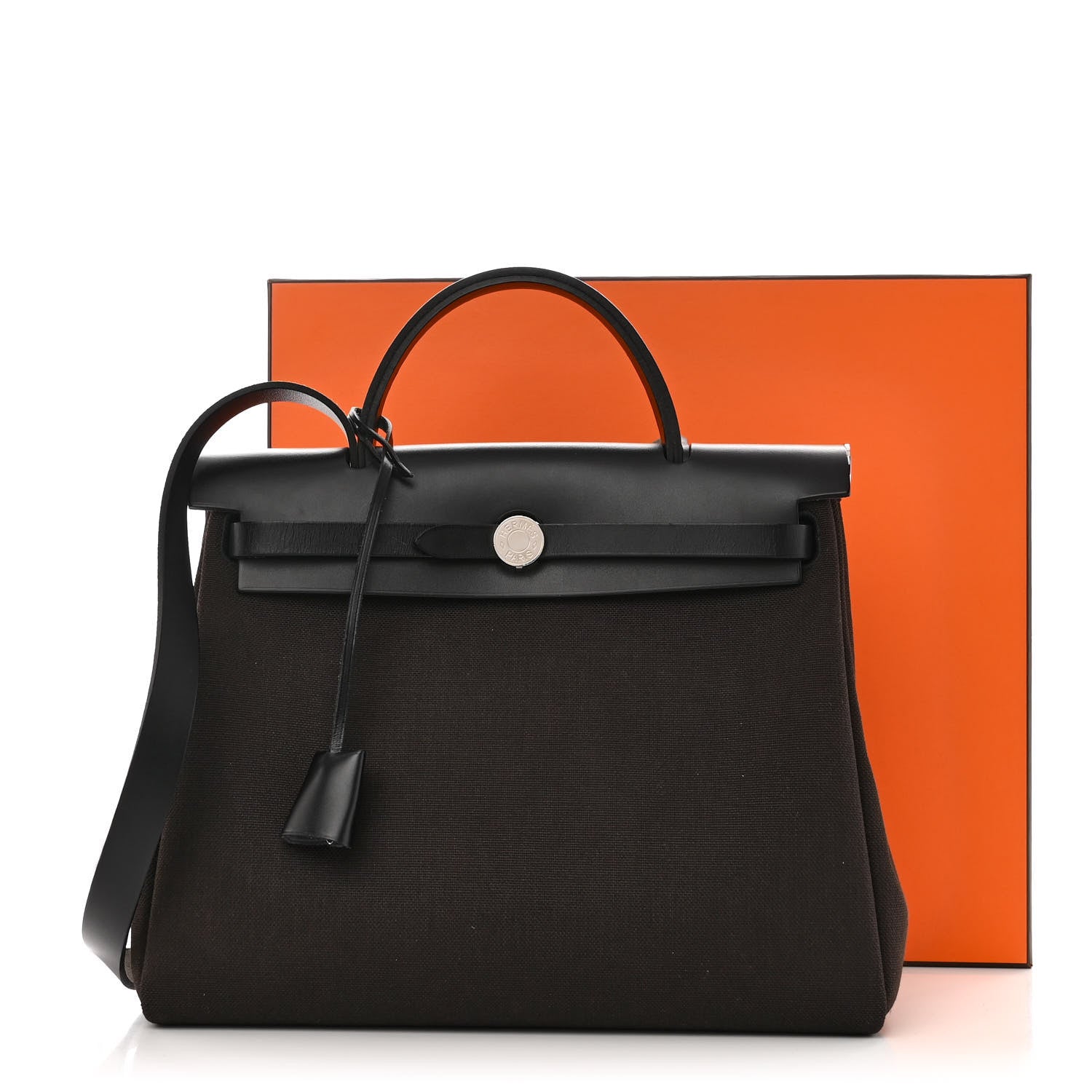 Hermes Military Toile Vache Hunter Herbag Zip Retourne 31 PM Black Ebene 14 of 14