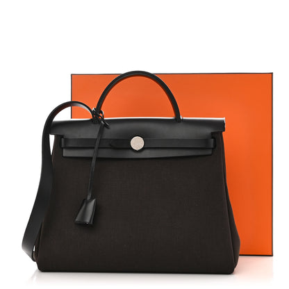 Hermes Military Toile Vache Hunter Herbag Zip Retourne 31 PM Black Ebene 14 of 14
