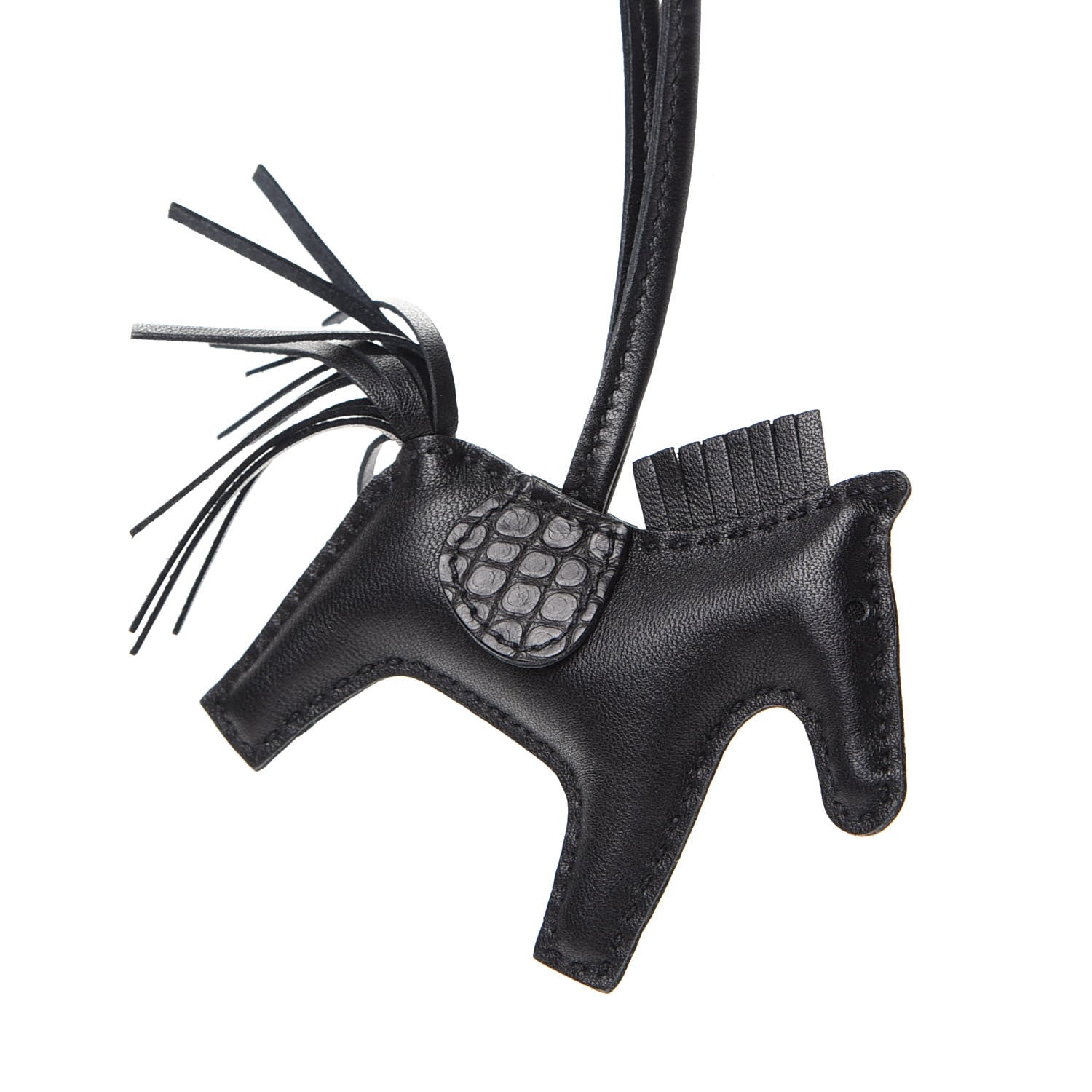 Hermes Milo Lambskin Matte Alligator Touch Grigri Rodeo Horse Bag Charm PM So Black 3 of 6