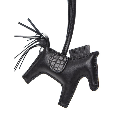 Hermes Milo Lambskin Matte Alligator Touch Grigri Rodeo Horse Bag Charm PM So Black 3 of 6