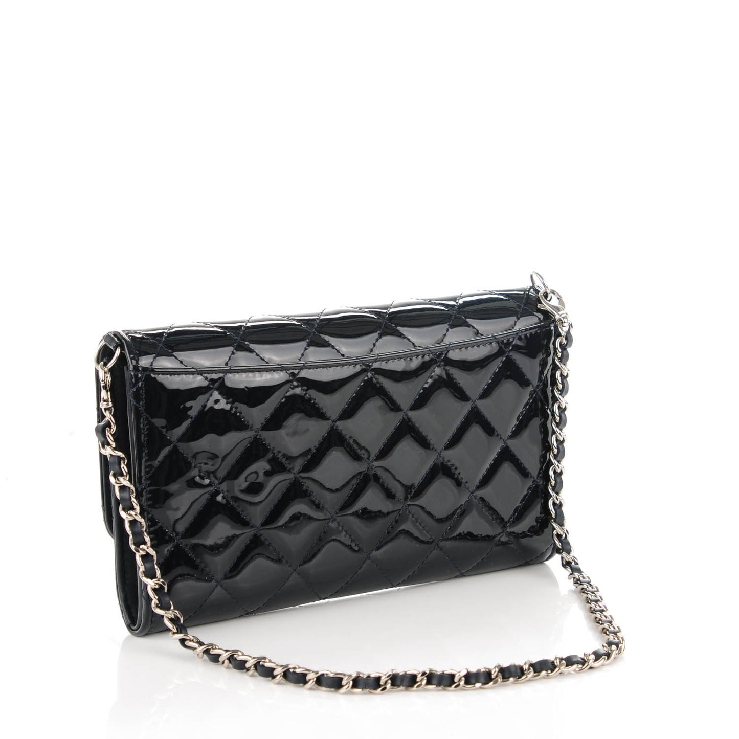 Patent Quilted Wallet On Removable Chain Navy Blue