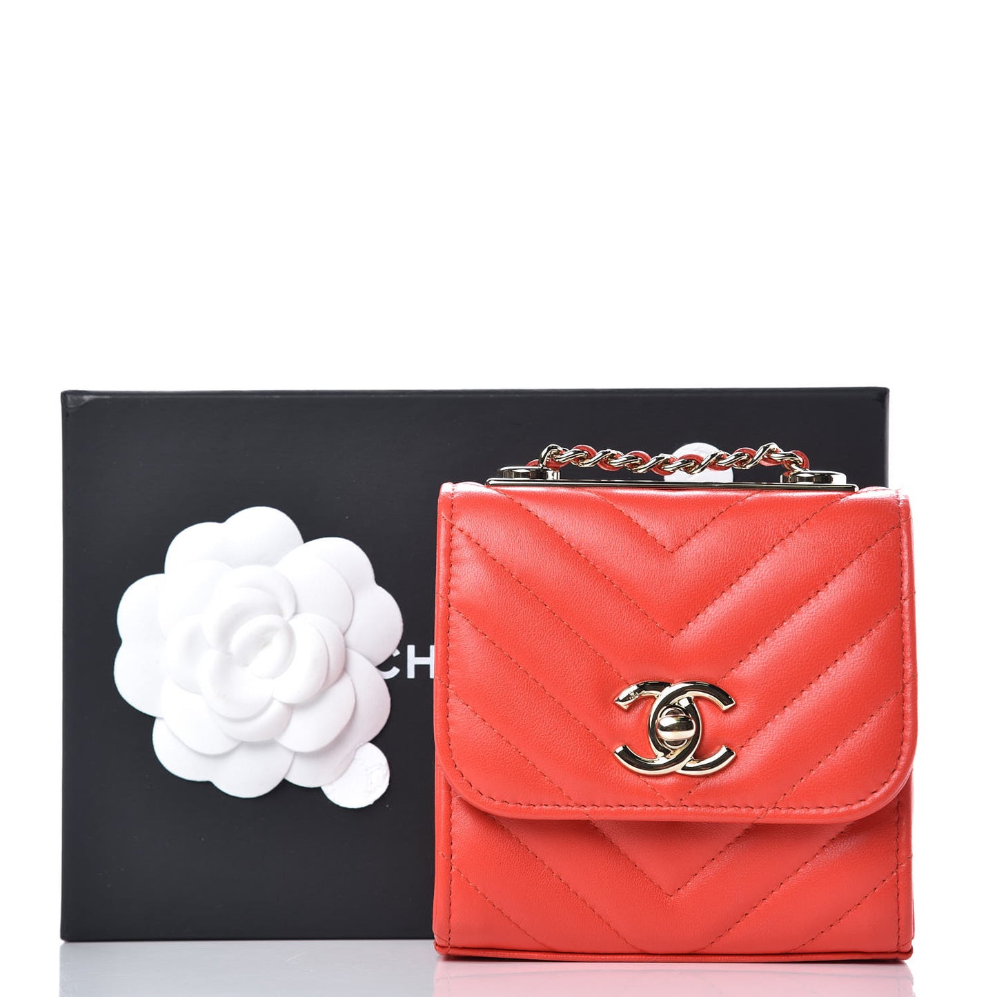 Lambskin Chevron Quilted Mini Trendy CC Chain Wallet Red
