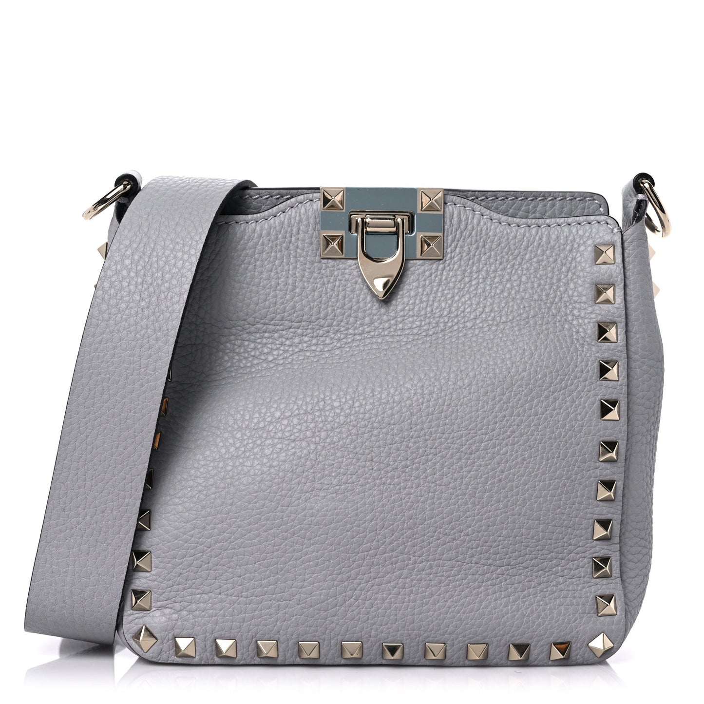 Pebbled Calfskin Mini Rockstud Flip-Lock Messenger Bag Pastel Grey
