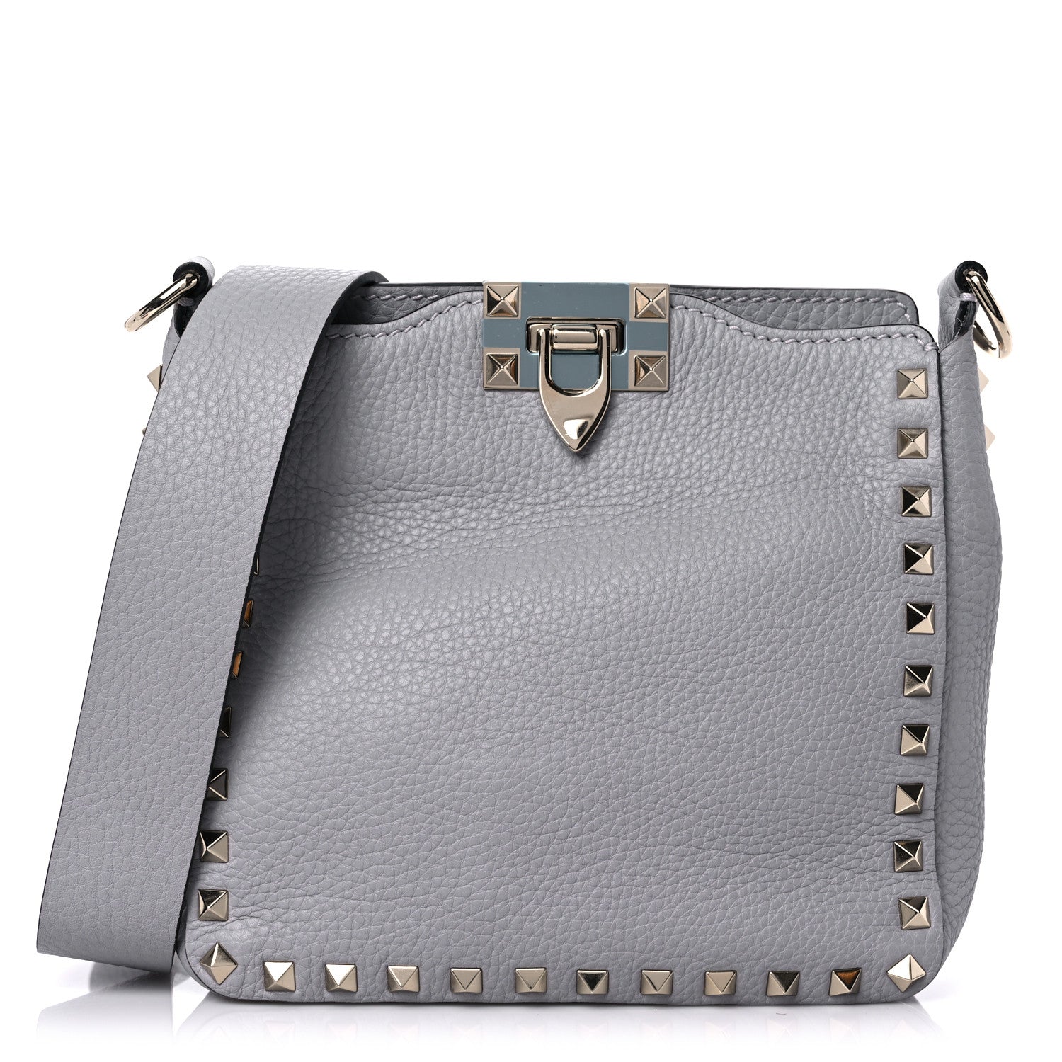 Valentino Garavani Pebbled Calfskin Mini Rockstud Flip-Lock Messenger Bag Pastel Grey 1 of 8