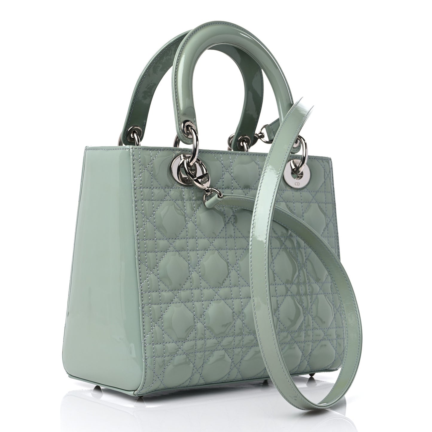 Patent Cannage Medium Lady Dior Blue Alcier